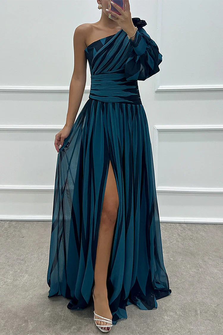 Eliza | Elegant One Shoulder Striped Maxi Dress