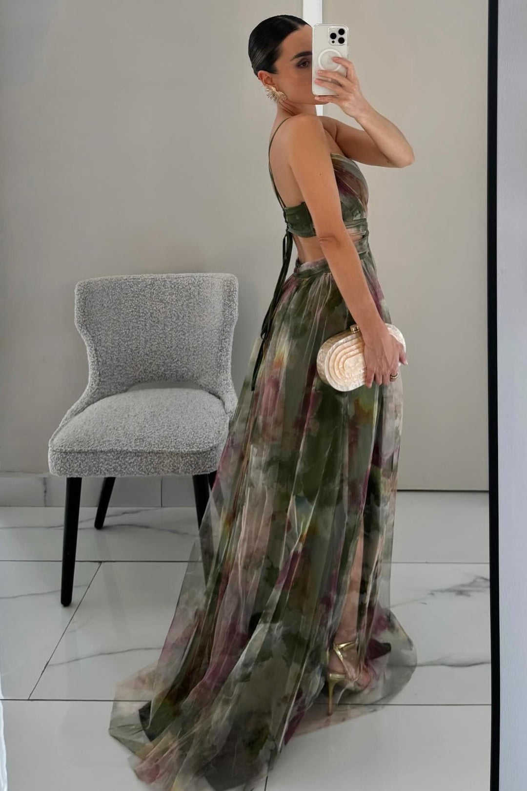Dorothea | Elegant Painted Floral V-Neck A-Line Maxi Dress