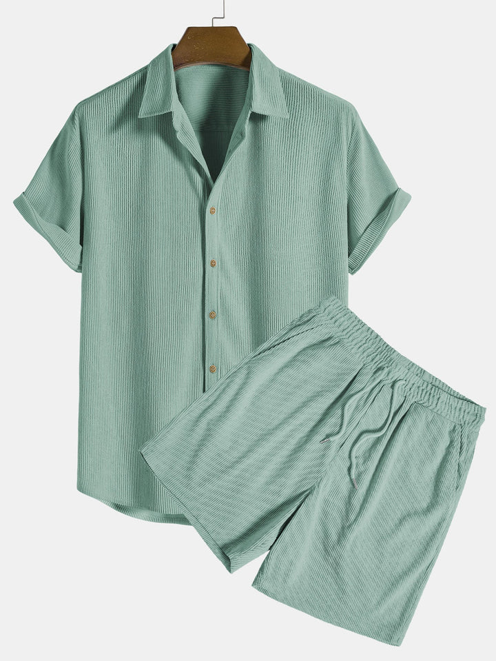Bali | Elegant Striped Linen Two Piece Set Men Short Sleeve