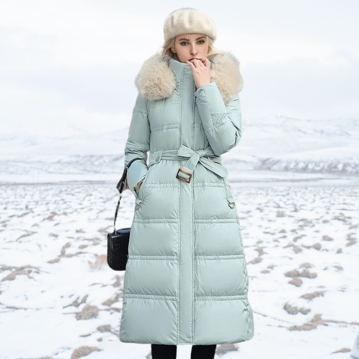 Delilah | Elegant Long Quilted Puffer Coat With Faux Fur Hood