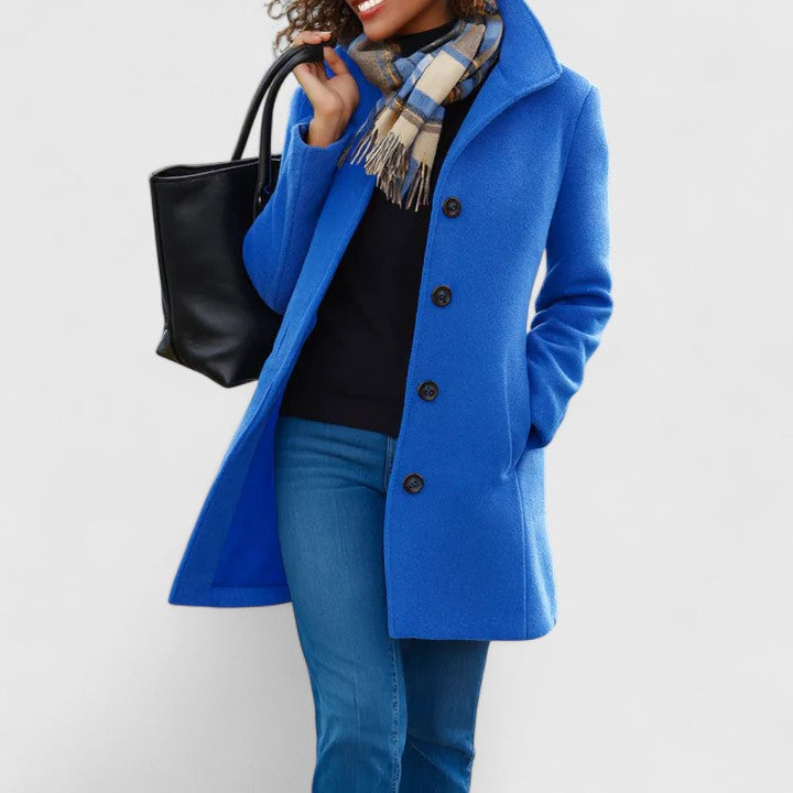 Delphine | Elegant Single Breasted Wool Blend Tailored Coat