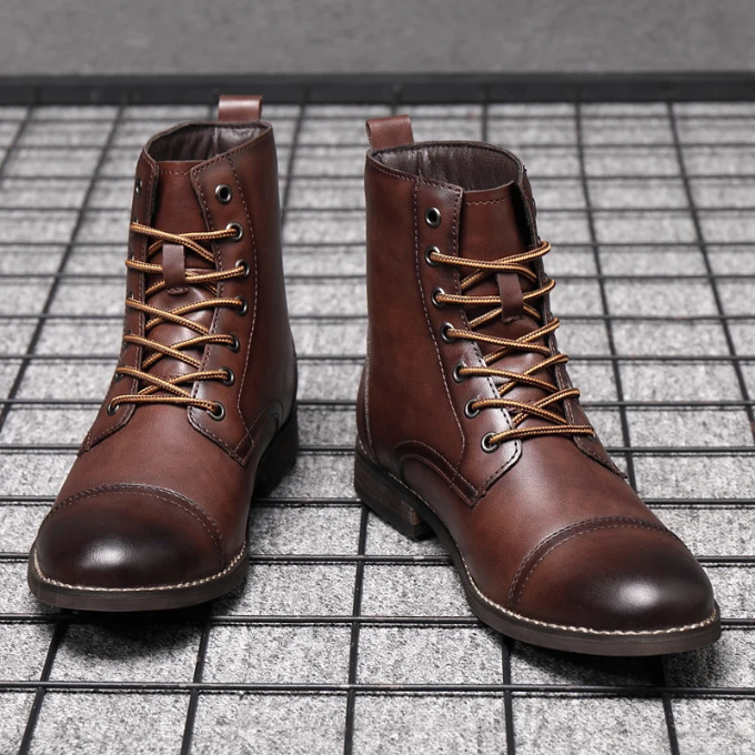 Kai | Vintage Brown Leather Lace-Up Ankle Boots For Men