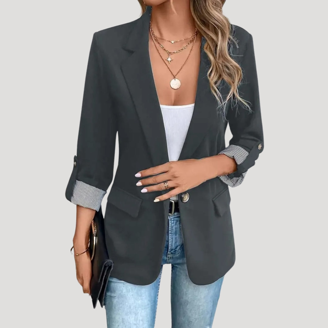 Eliana | Chic Navy Tailored Blazer With Roll-Up Sleeves
