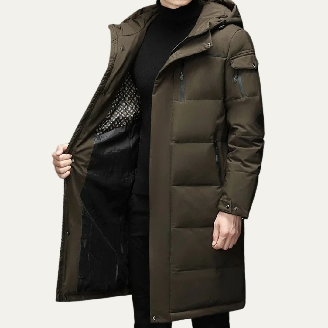 Serena | Sleek Longline Hooded Men's Thermal Puffer Coat