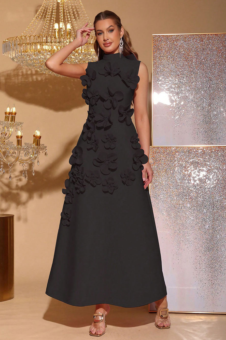 Ethel | Elegant Flower Embellished Sleeveless Maxi Dress