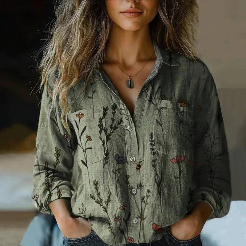 Vivian | Stylish Paisley Button-Down Shirt With Long Sleeves