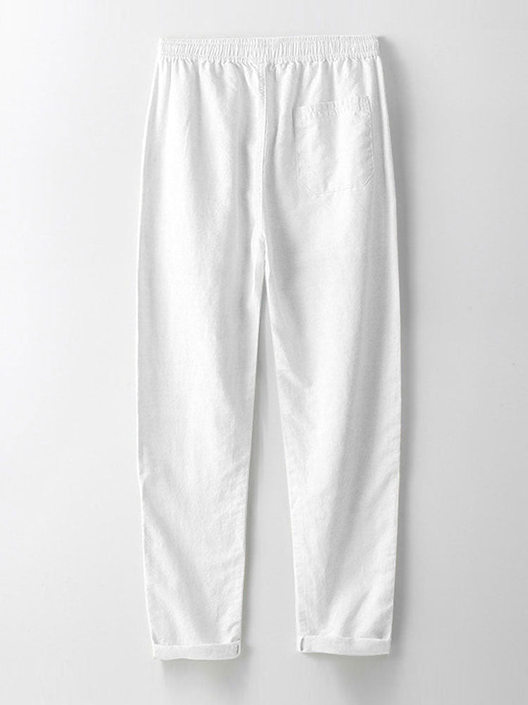 Santorini | Elegant Striped Short Sleeve Shirt & White Linen Pant Set