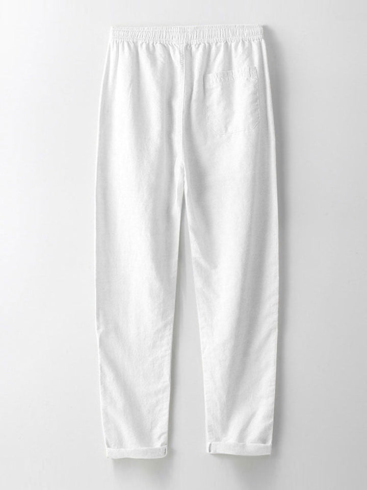 Santorini | Elegant Striped Short Sleeve Shirt & White Linen Pant Set