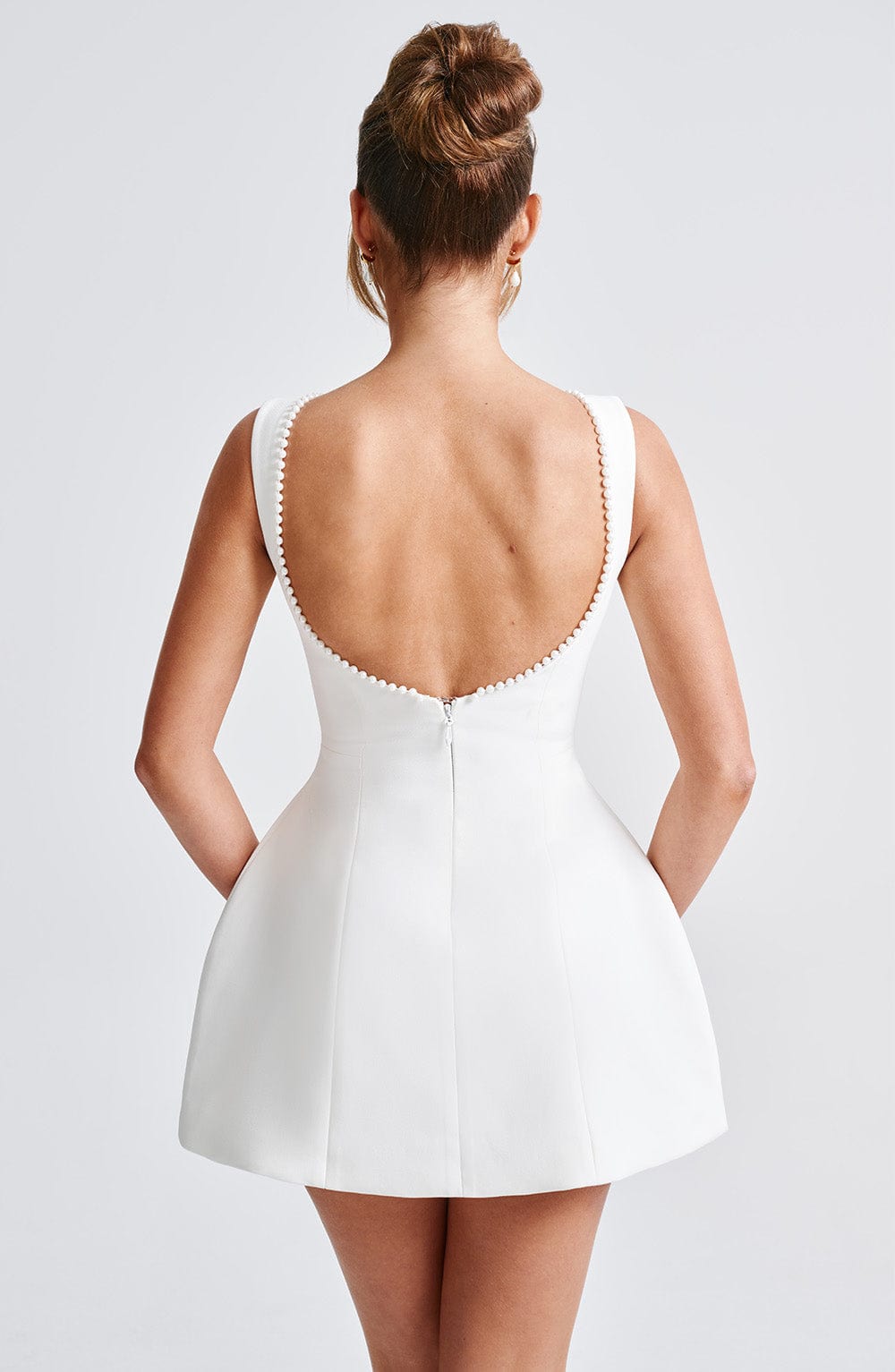 Rosemary | Elegant Pearl Trim A-Line Mini Dress With Pockets