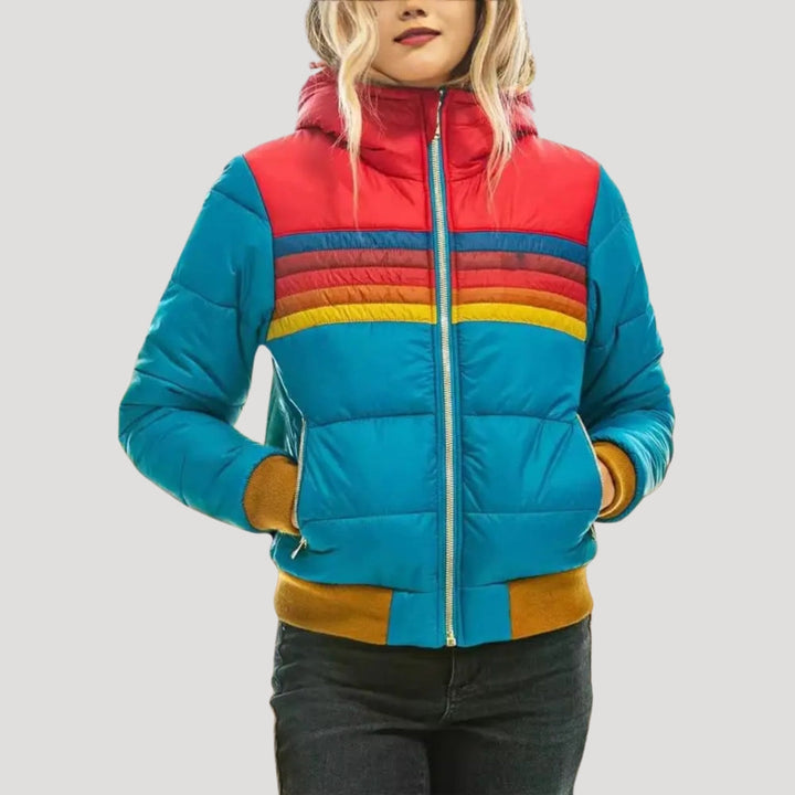 Rosette | Retro Color Block Puffer Jacket With Hood
