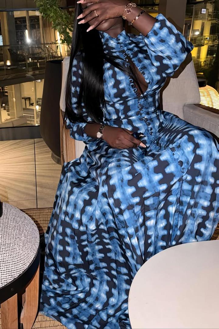 Cordelia | Chic Button-Front Tie-Dye Maxi Dress With Long Sleeves