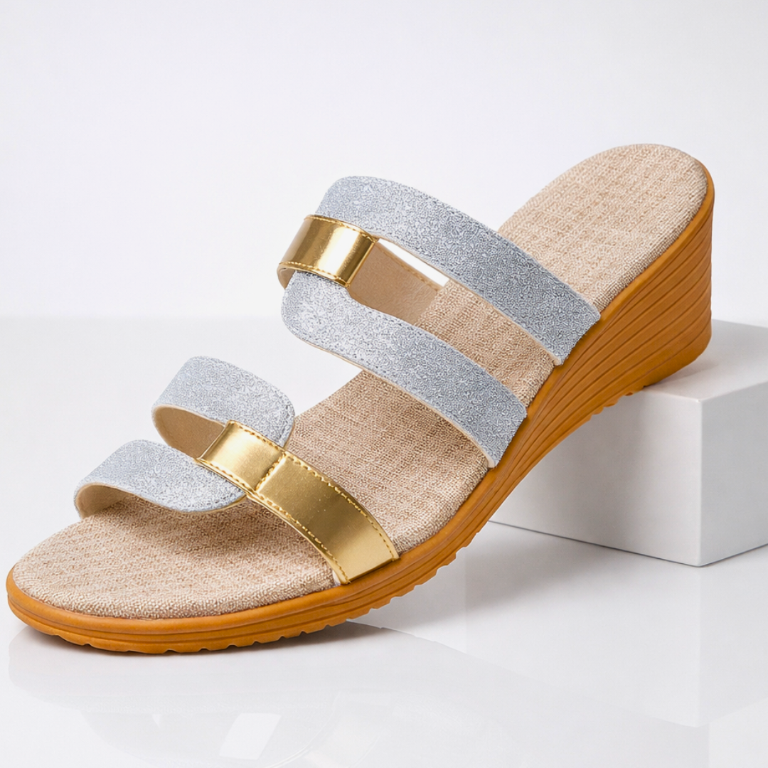 Penelope | Chic Multi-Strap Flat Sandals With Gold Accents