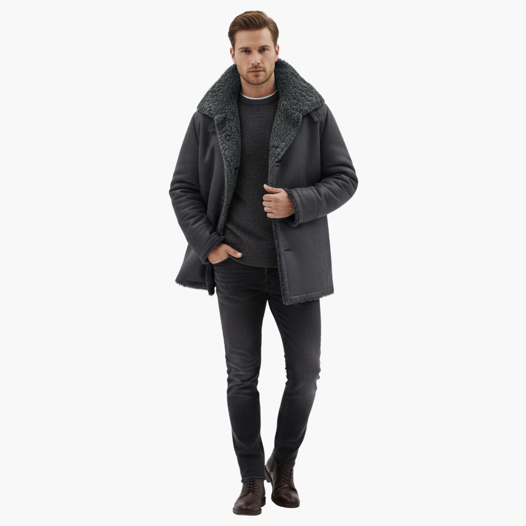 Alessandro | Stylish Men's Shearling Winter Coat With Oversized Collar