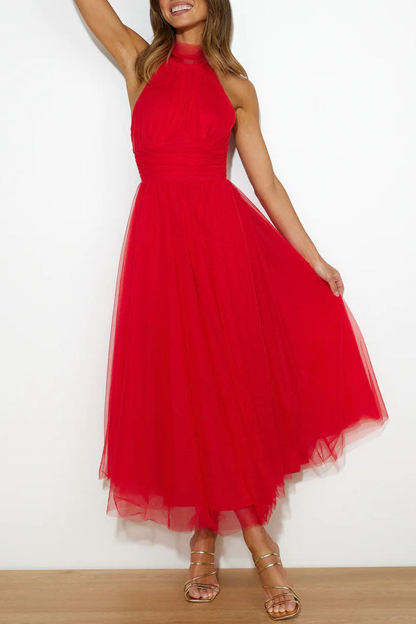 Penelope | Elegant Halter Tulle Maxi Dress