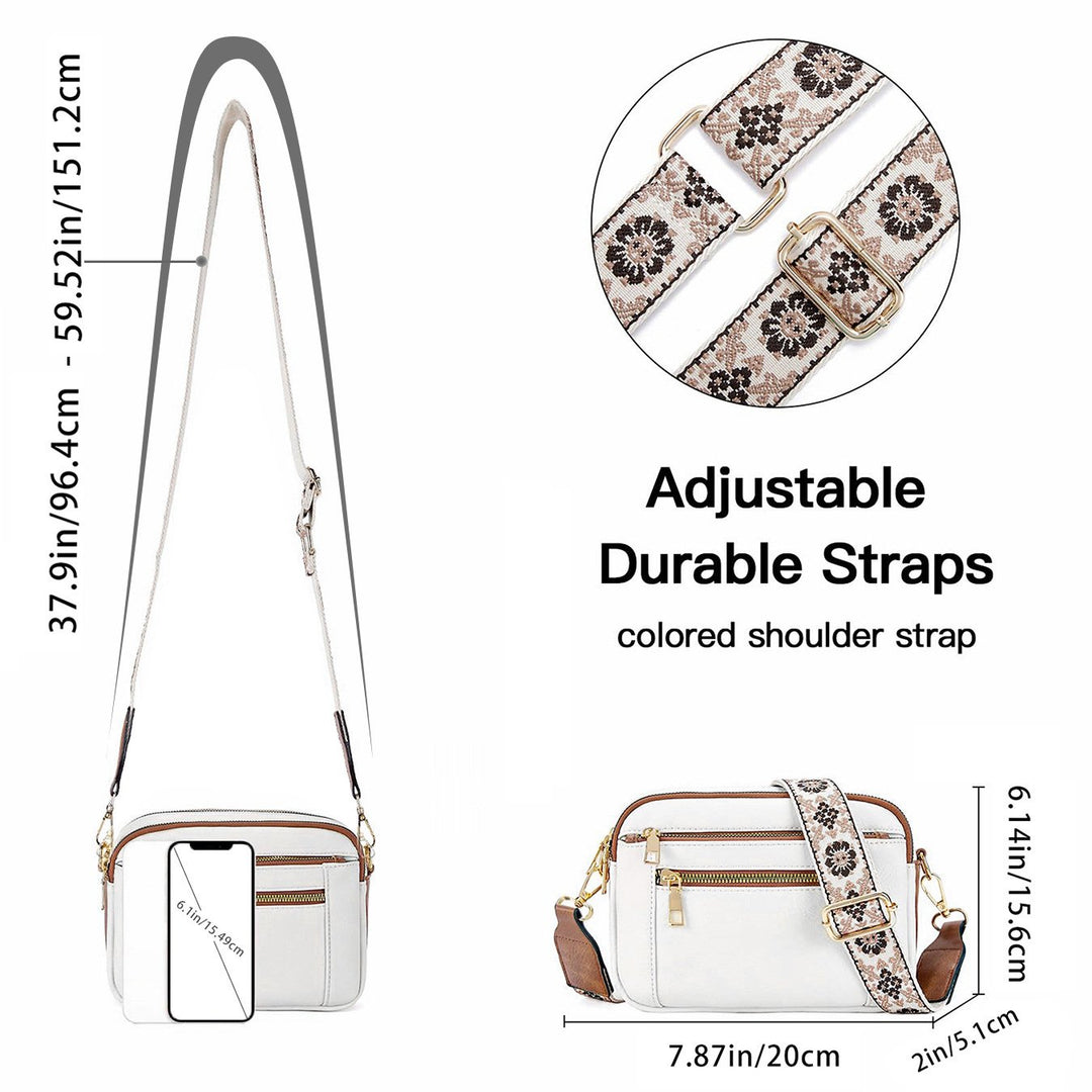 Phoebe | Elegant White Leather Crossbody Bag With Embroidered Strap