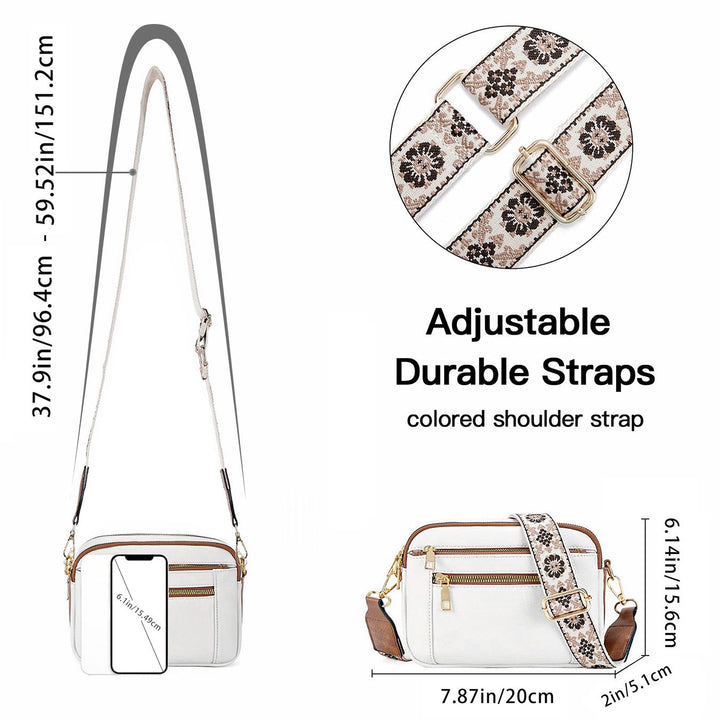 Phoebe | Elegant White Leather Crossbody Bag With Embroidered Strap