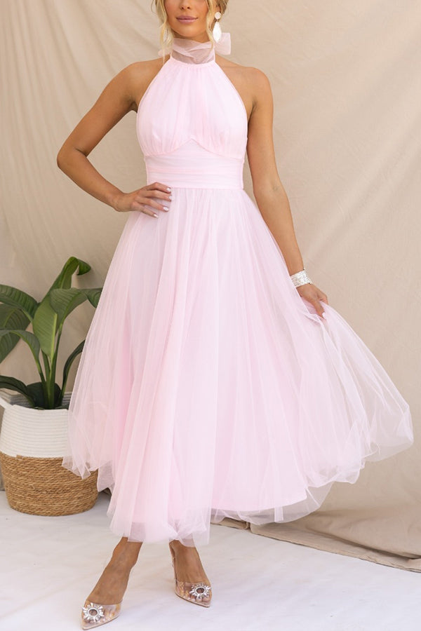 Penelope | Elegant Halter Tulle Maxi Dress