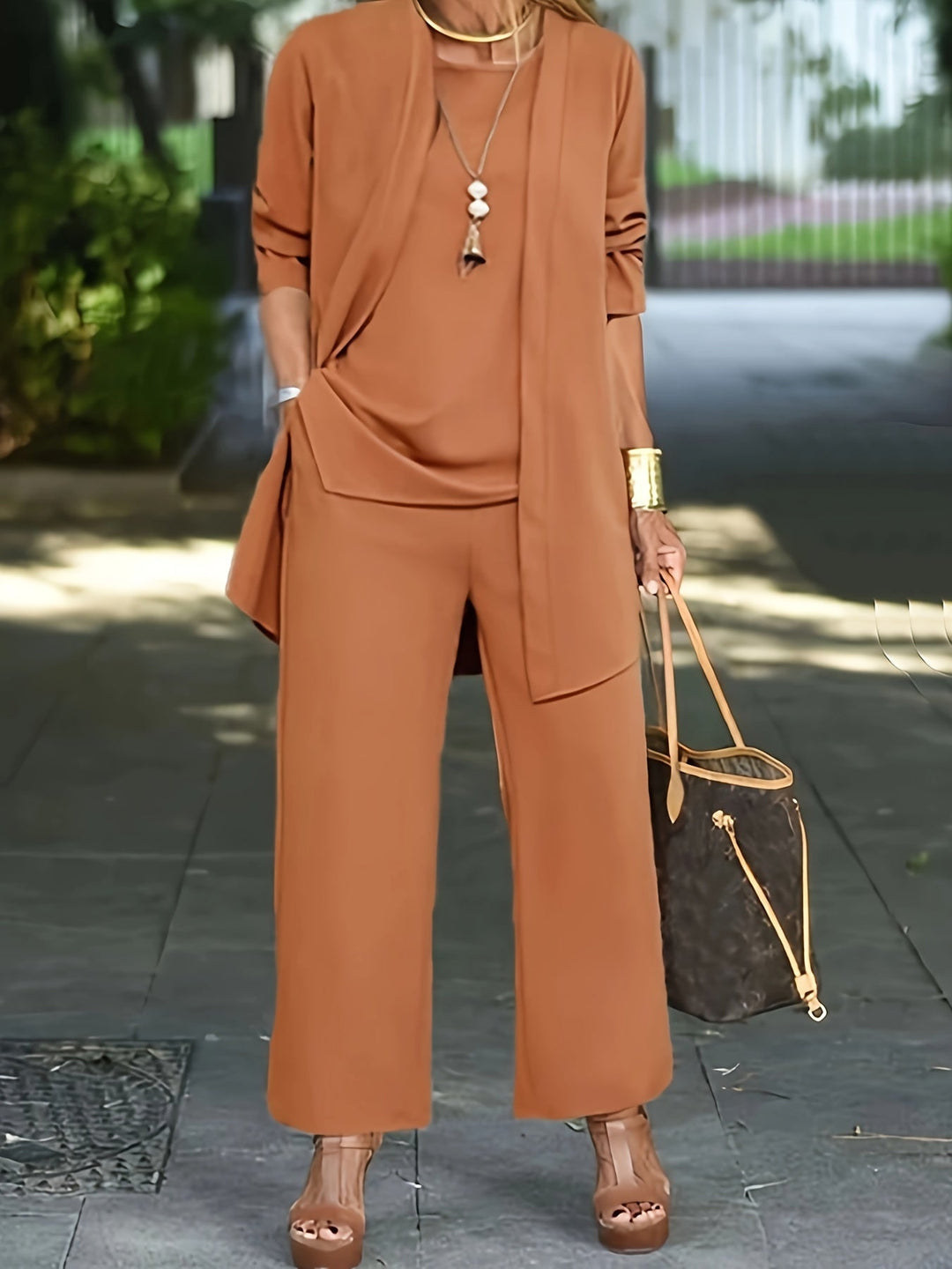Darla | Chic Wide-Leg Three-Piece Set With Long Blazer