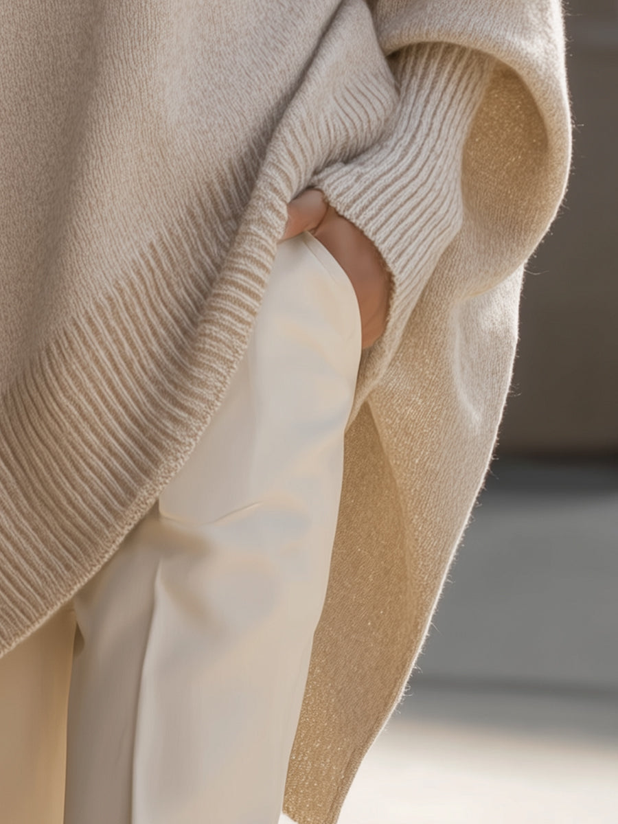 Skye | Elegant Oversized Knit Poncho With Asymmetrical Design