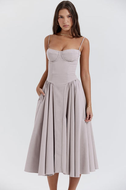Camille | Elegant Sweetheart Midi Dress With Corset Silhouette