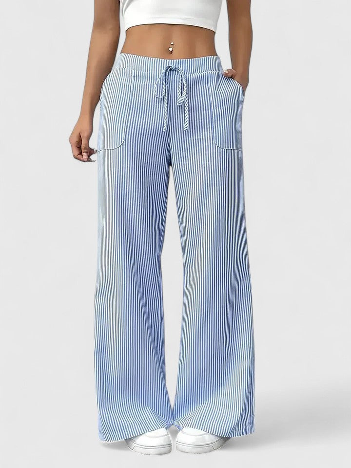 Tessa | Stylish Striped Wide Leg Palazzo Pants With Drawstring
