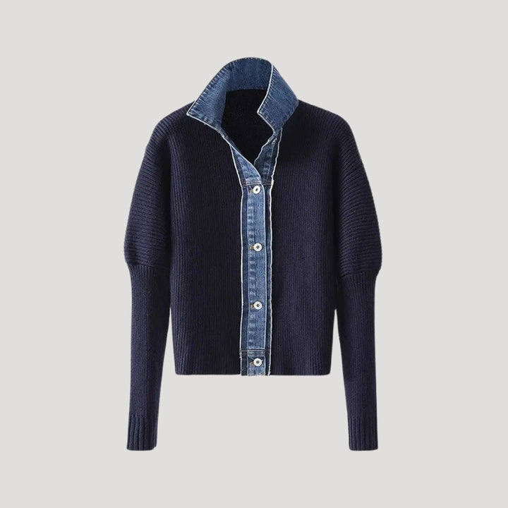 Madison | Chic Denim Trim Button Front Ribbed Knit Cardigan