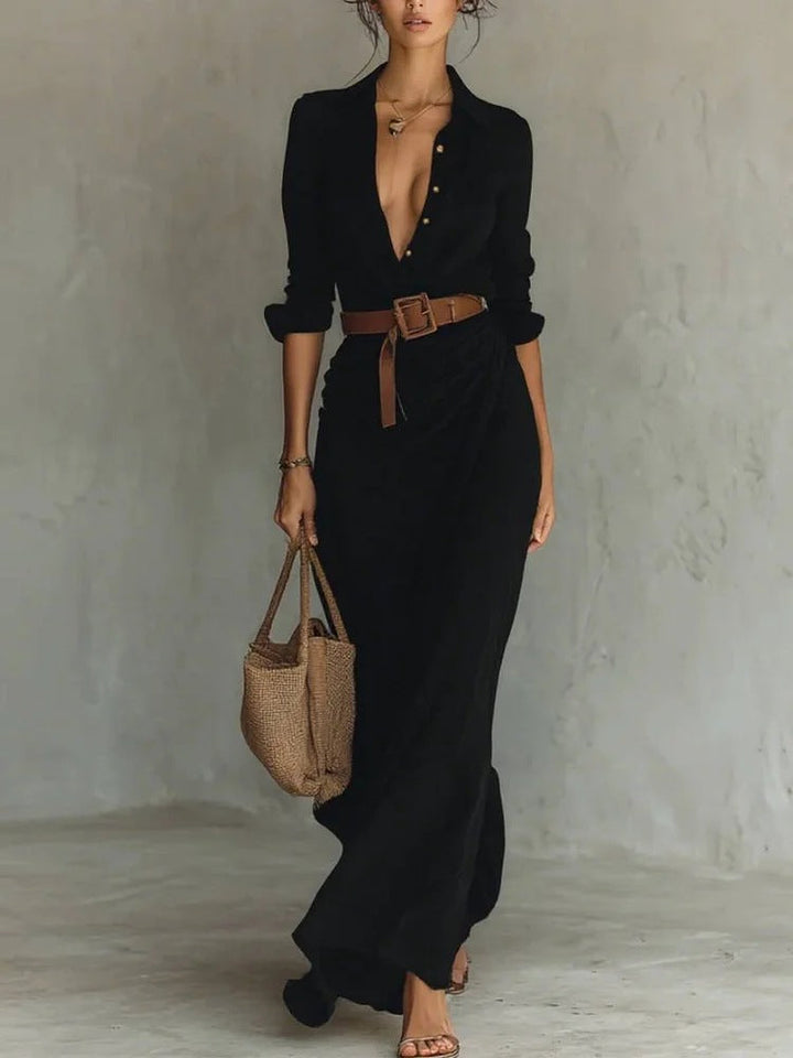 Raquel | Elegant Wrap V-Neck Maxi Dress With Long Sleeves
