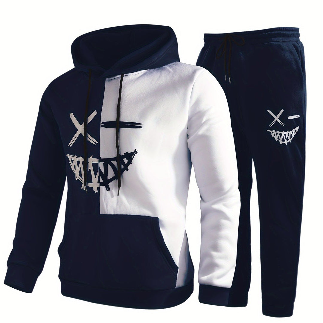 Damien | Stylish Color Block Hoodie And Jogger Set With Graphic Design
