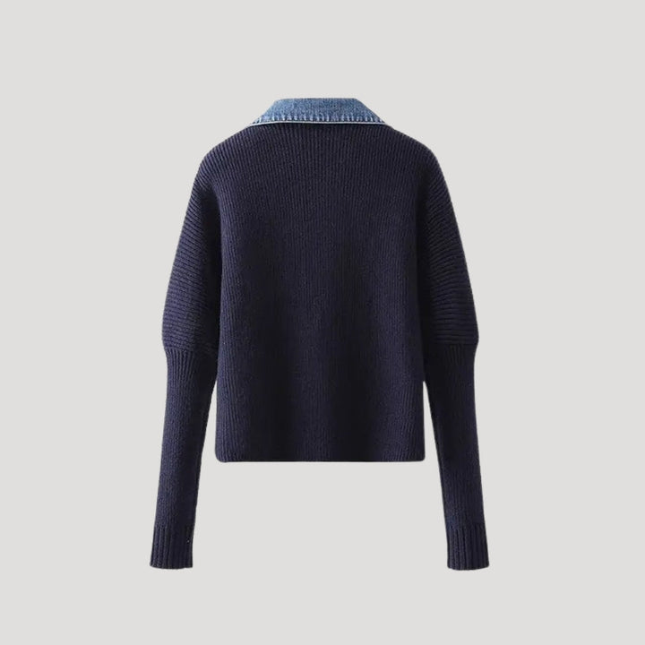 Madison | Chic Denim Trim Button Front Ribbed Knit Cardigan