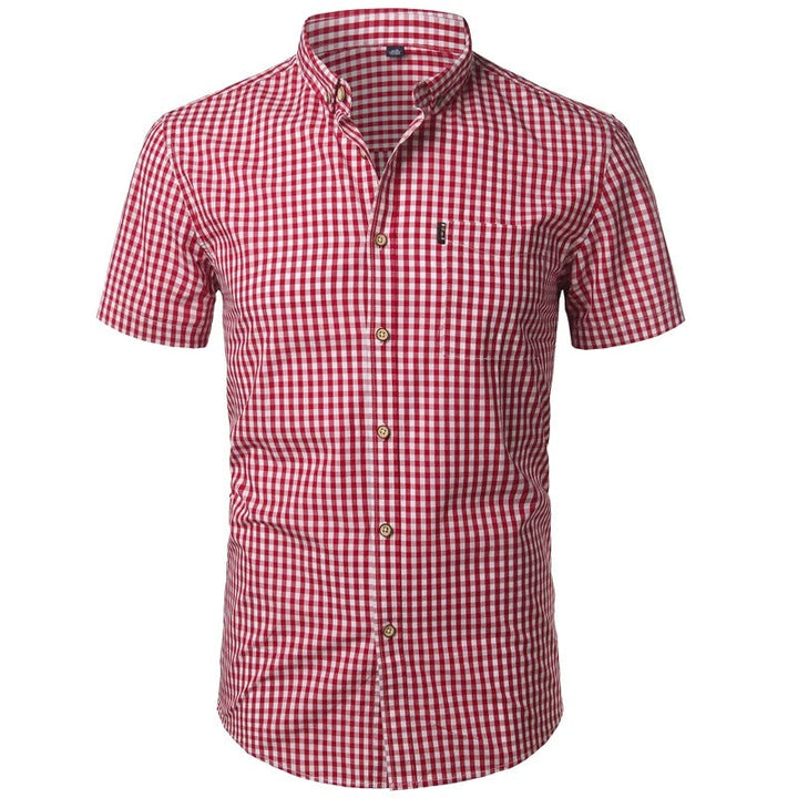 Imogen | Stylish Light Blue Gingham Short Sleeve Button-Down Shirt