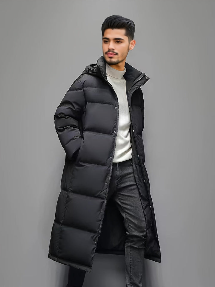 Enya | Stylish Long Hooded Puffer Coat For Men