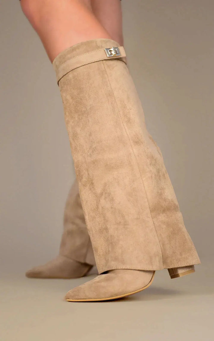 Victoria | Elegant Knee High Suede Boots With Block Heels