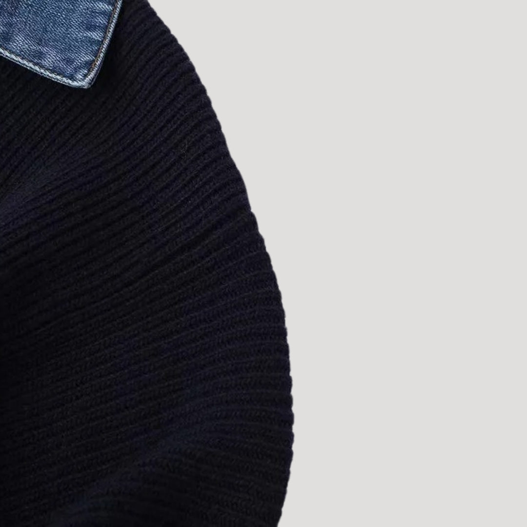 Madison | Chic Denim Trim Button Front Ribbed Knit Cardigan