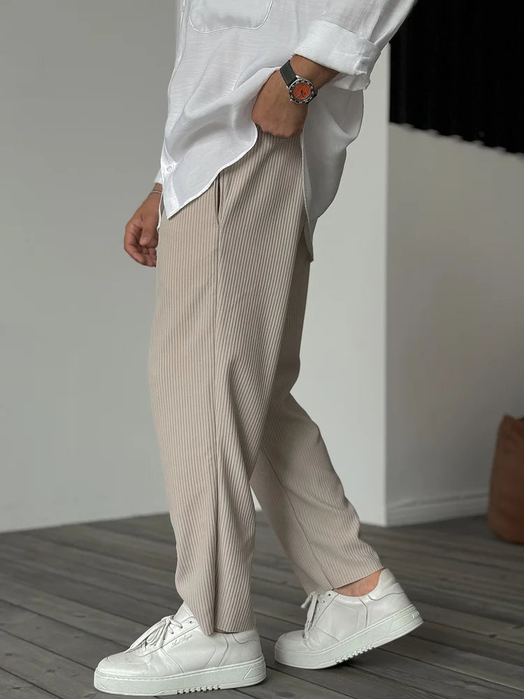 Hudson | Elegant Ribbed Pleated Casual Pants Men