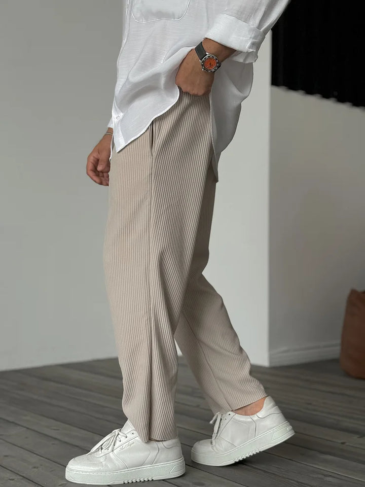 Hudson | Elegant Ribbed Pleated Casual Pants Men