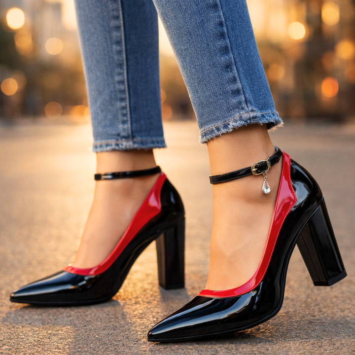 Eliana | Elegant Pointed Toe Block Heel With Ankle Strap