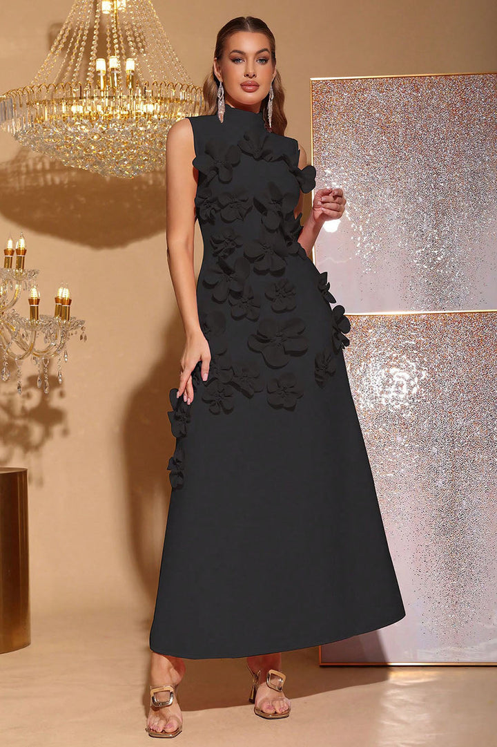 Ethel | Elegant Flower Embellished Sleeveless Maxi Dress