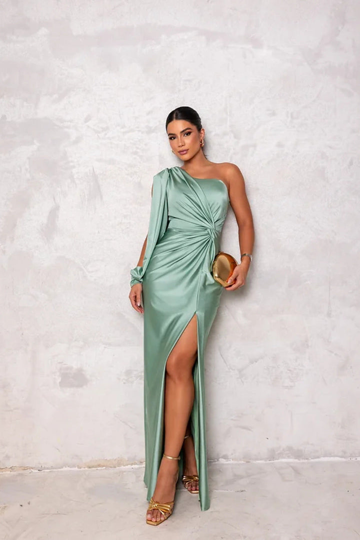 Elena | Elegant One-Shoulder Drape Maxi Gown