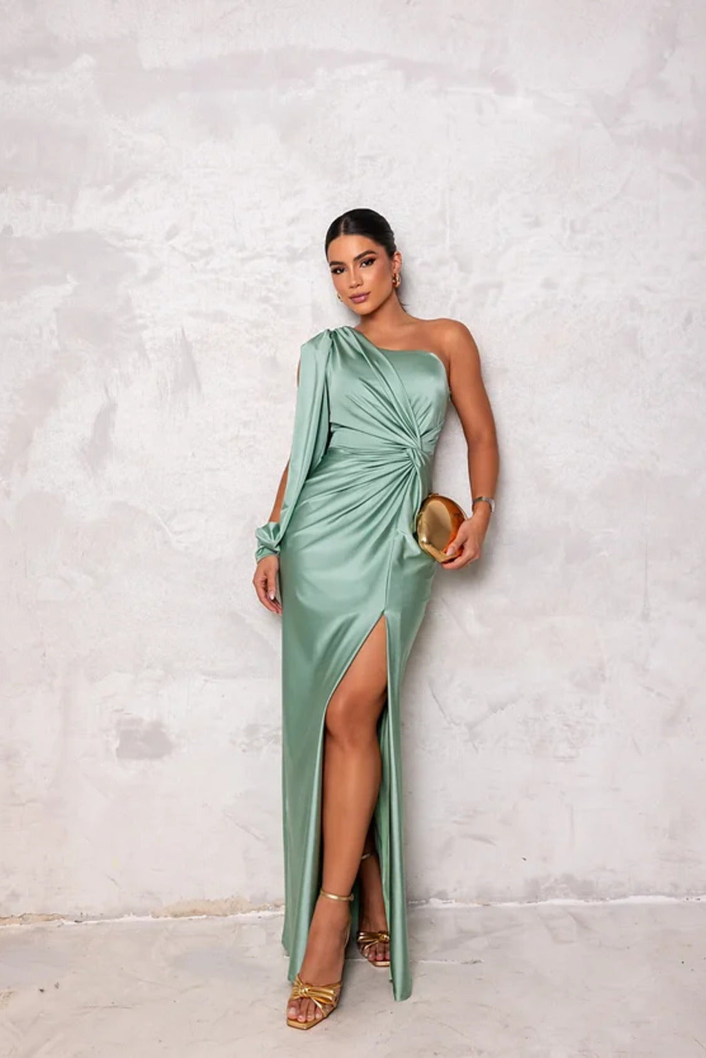 Elena | Elegant One Shoulder Drape Maxi Gown