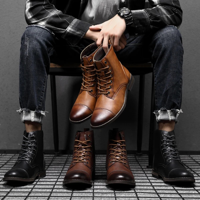 Kai | Vintage Brown Leather Lace-Up Ankle Boots For Men