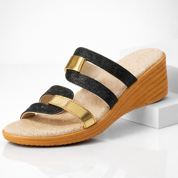 Penelope | Chic Multi-Strap Flat Sandals With Gold Accents