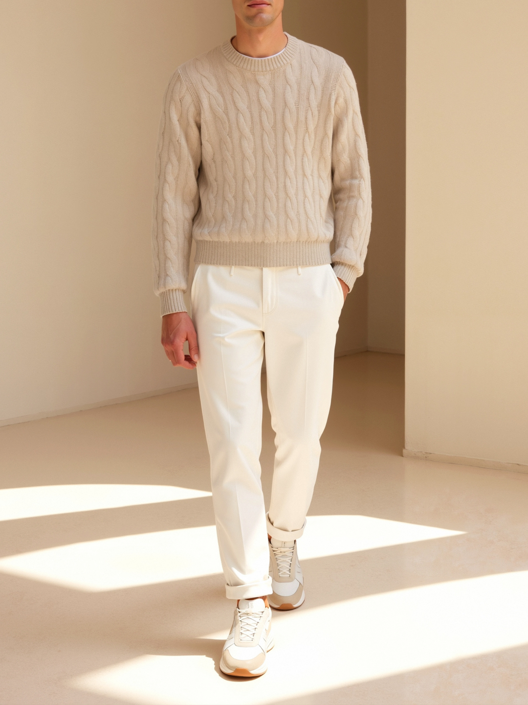 Montgomery | Stylish Cable Knit Cashmere Sweater Men - Crew Neck