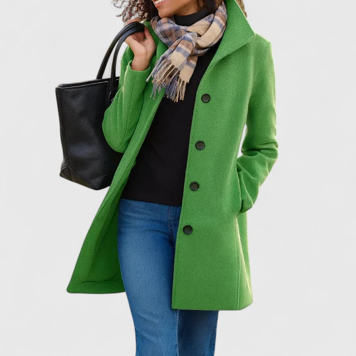 Delphine | Elegant Single Breasted Wool Blend Tailored Coat