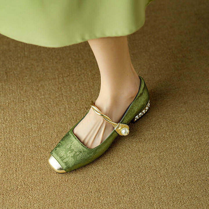 Eliza | Elegant Embroidered Mary Jane Flats With Gold Accents
