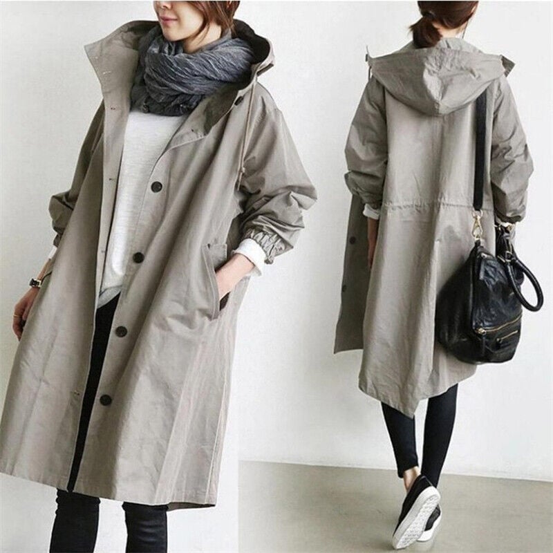 Layla | Chic Hooded Trench Coat With Button Front
