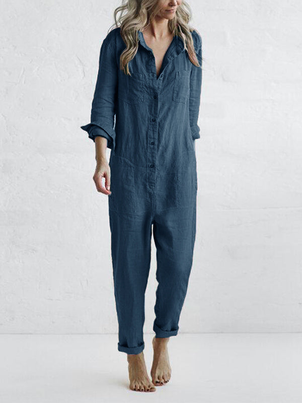 Ophelia | Stylish Long Sleeve Utility Jumpsuit With Button-Front Design