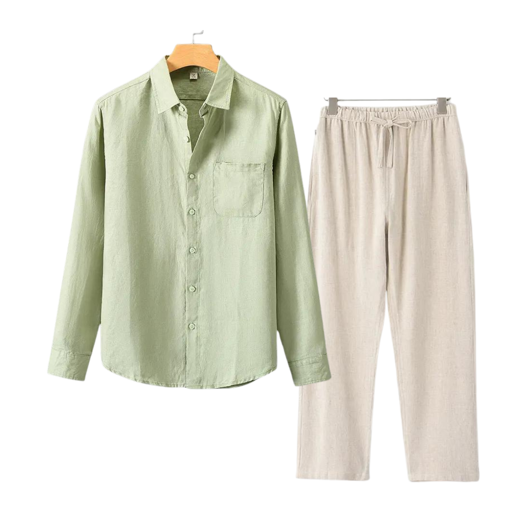 Lincoln | Elegant Linen Button-Up Shirt And Pants Set Men