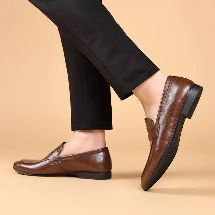 Harper | Sleek Black Leather Slip-On Dress Loafers For Men