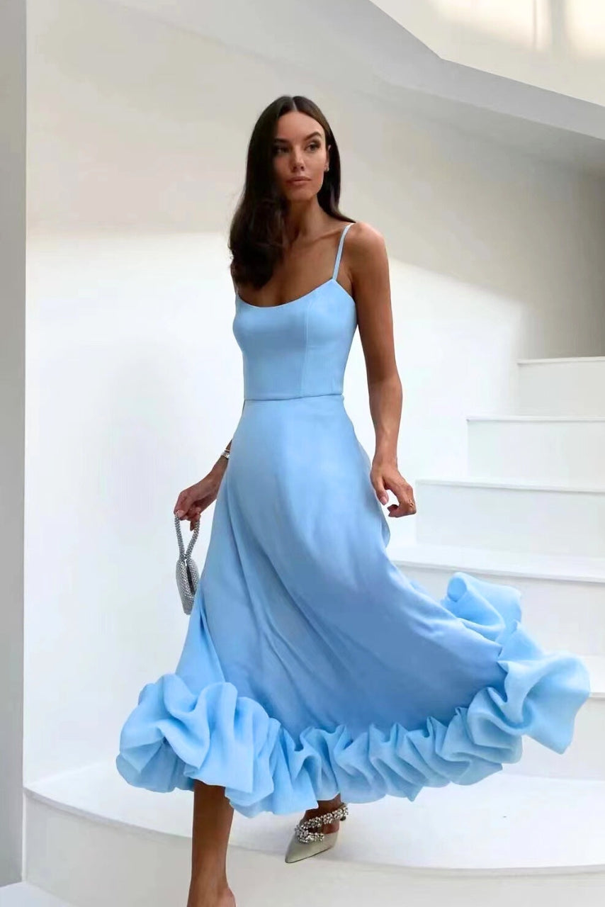 Lily | Elegant Ruffle Spaghetti Strap A-Line Dress