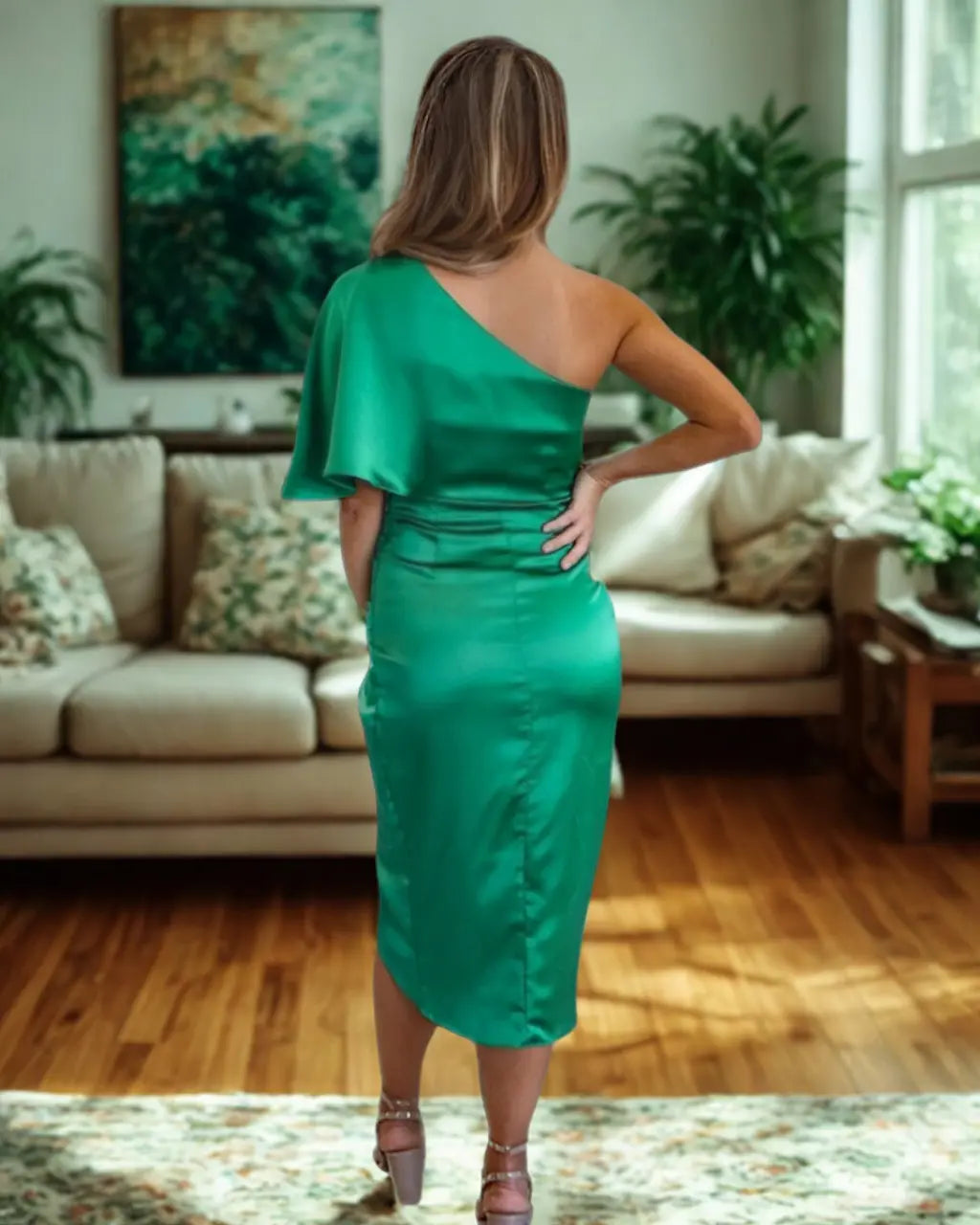 Phoebe | Elegant One Shoulder Ruched Midi Dress